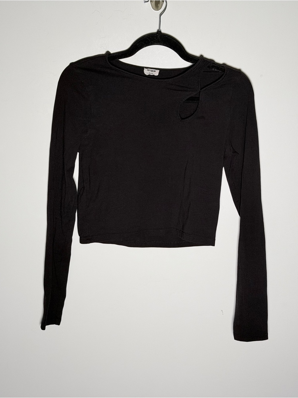 Cotton On Black Long-Sleeve Crop Top with Keyhole Shoulder M